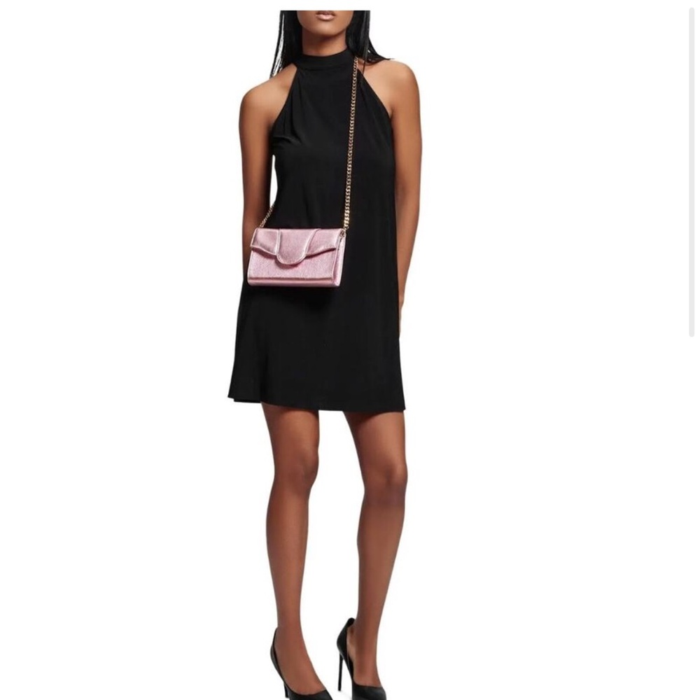 Liselle Kiss pink metallic leather clutch handbag crossbody